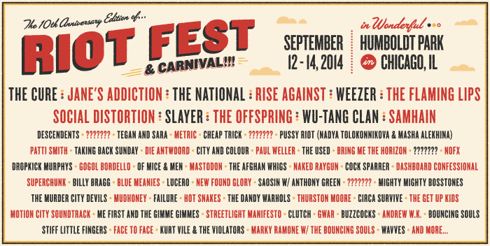Riot Fest 2014 Lineup