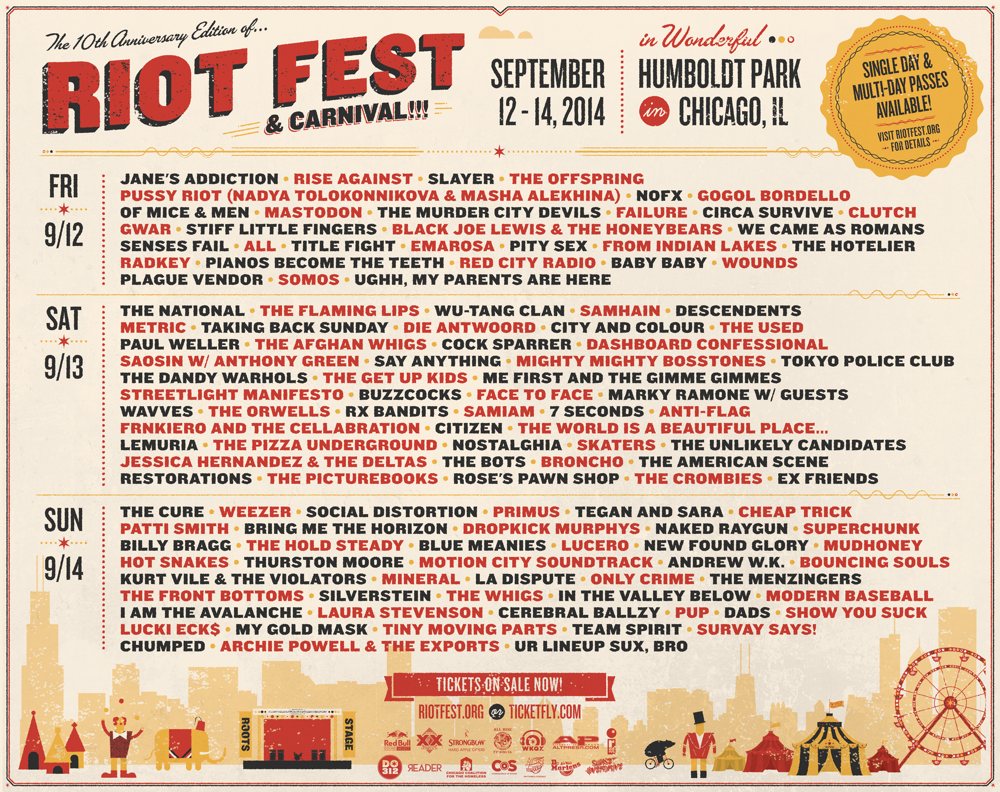 Chicago Riot Fest ByDay Lineup & Single Day Tickets Now Available