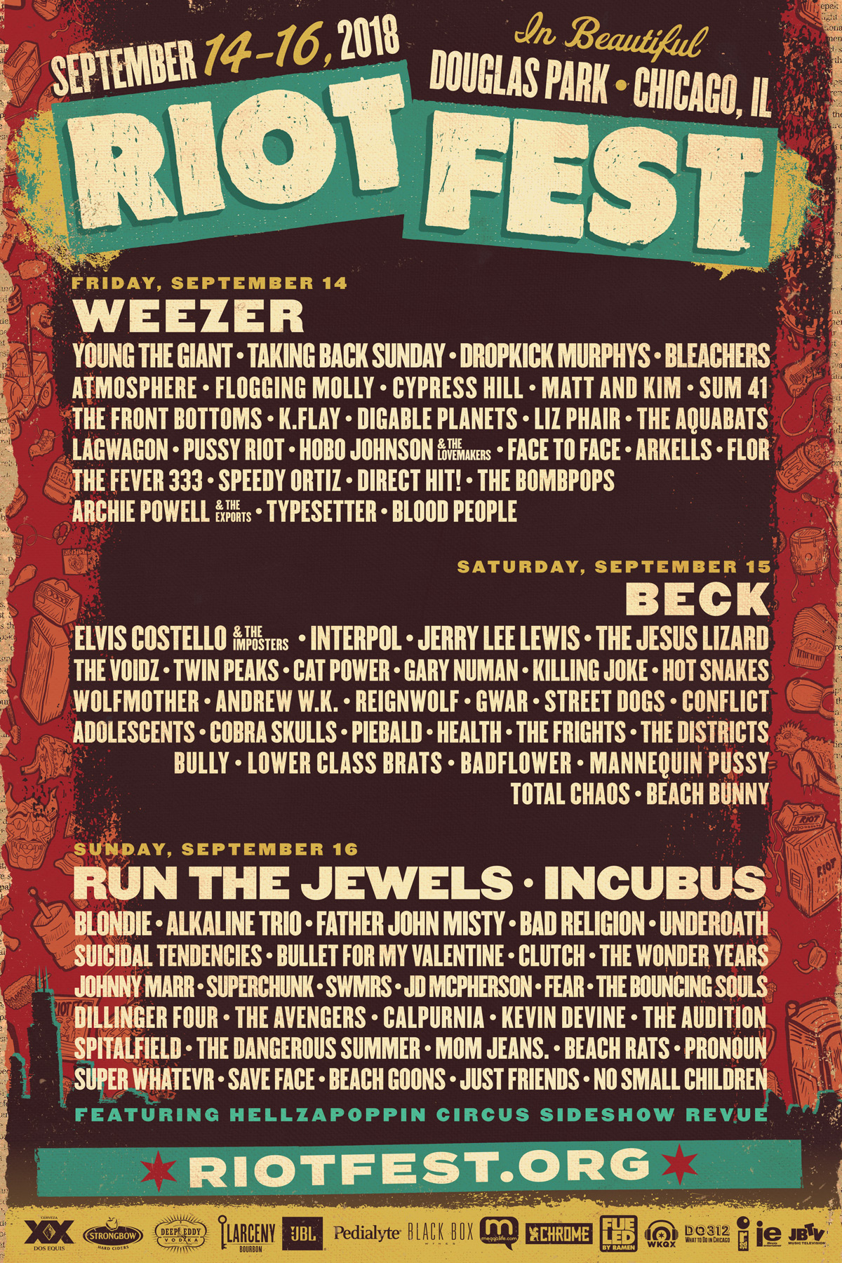 Bedre Tilgivende vej Here's the Full Riot Fest 2018 Daily Lineup, Single and Two-Day Tickets On  Sale Now - Riot Fest 2023 – September 15th-17th