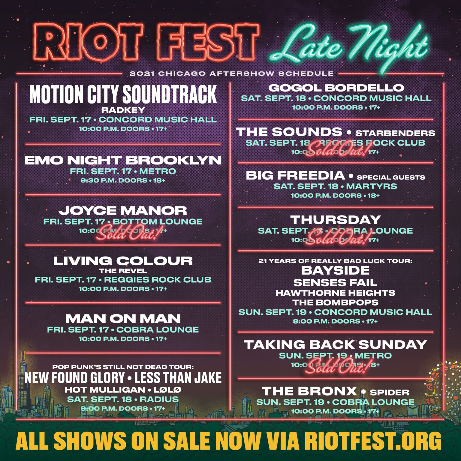 Check Out Our Full Schedule of Riot Fest 2021 Late Night Shows