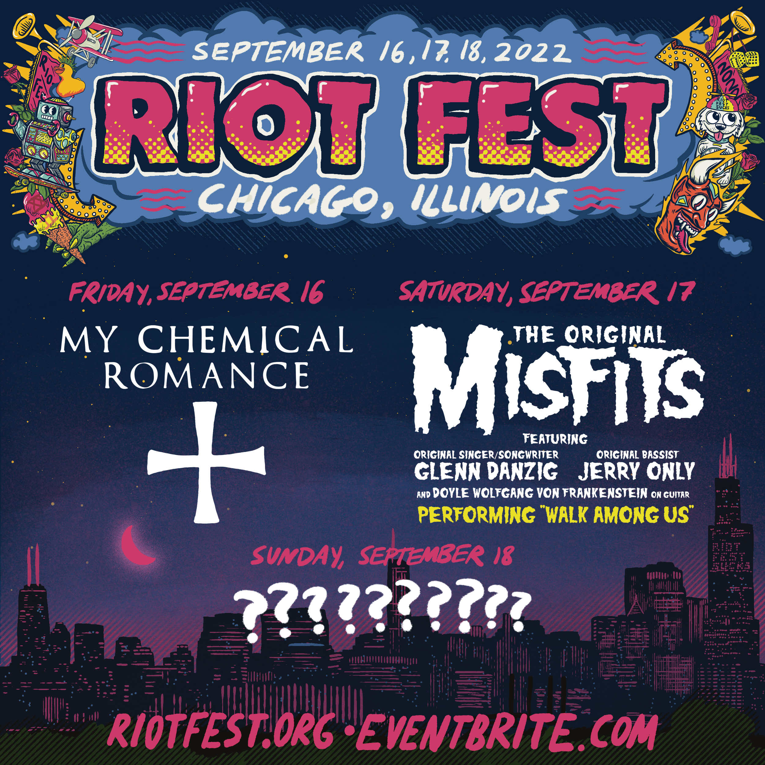 Riot Fest Announces 2022 Lineup including My Chemical Romance, Misfits