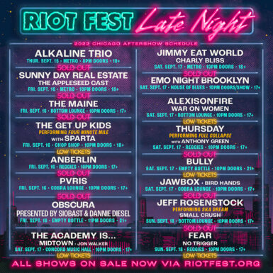 The Riot Fest 2022 Late Night Shows Are Here - Riot Fest 2023 – September 15th-17th