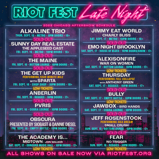 The Riot Fest 2022 Late Night Shows Are Here - Riot Fest