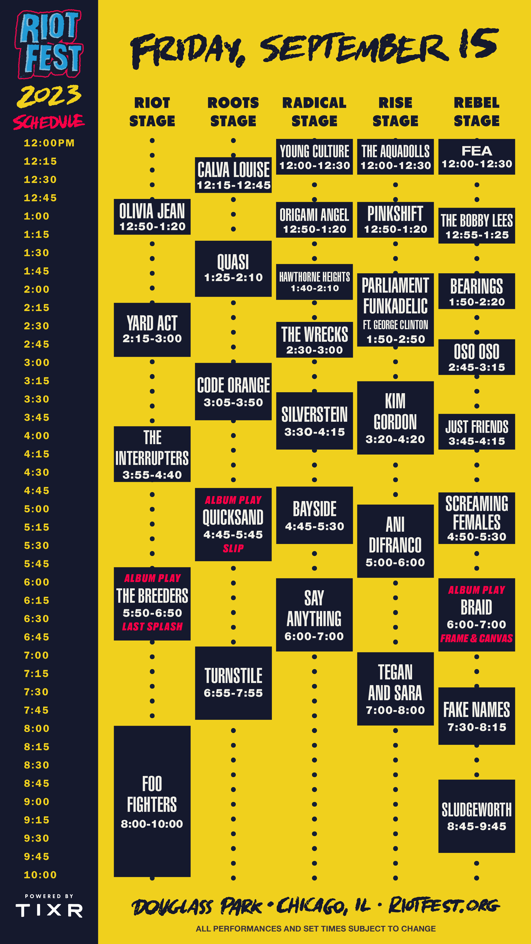 Friday band schedule for Riot Fest 2023