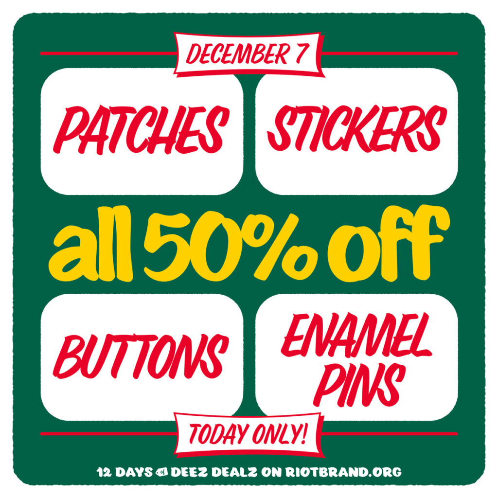50% off patches, stickers, buttons, enamel pins