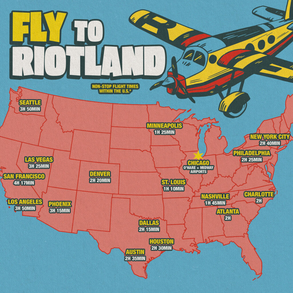 Flying to Chicago for Riot Fest in RiotLand, Bridgview, Illinois.